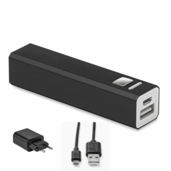 SMP - Powerbank set with charge cable and EU plug black  - 19